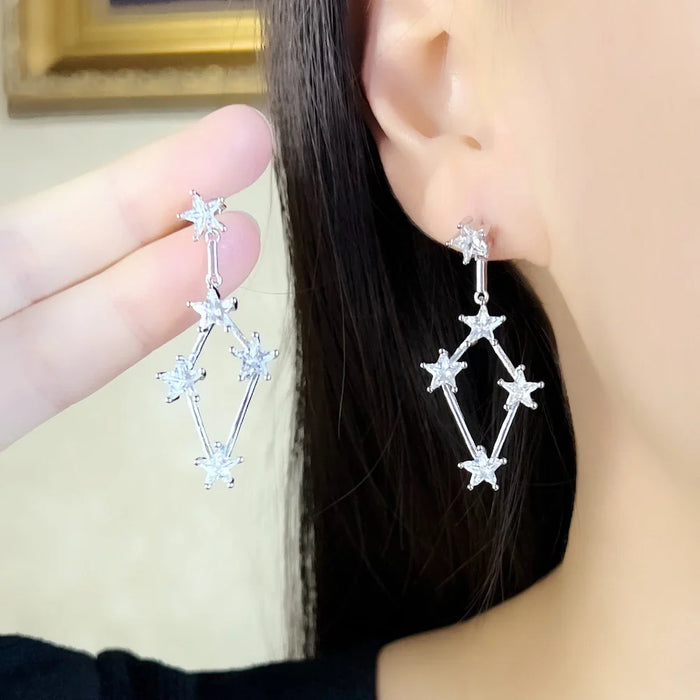 925 Sterling Silver Sparkling Star Drop Earrings Fine Statement Jewelry For Women