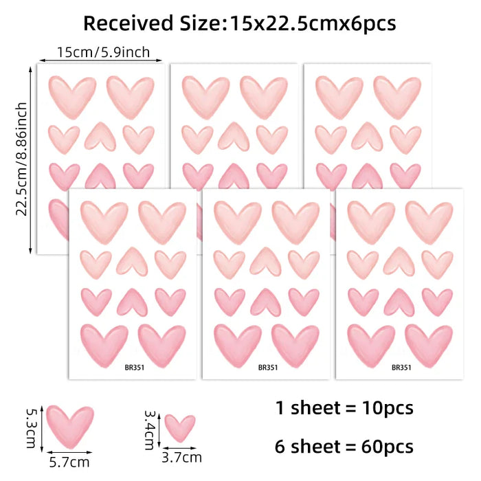 60 Piece Heart Wall Stickers For Home Decor