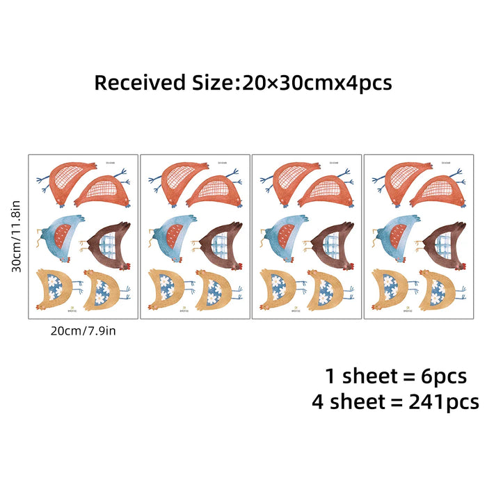 Colourful Chicken Wall Stickers Set Of 4