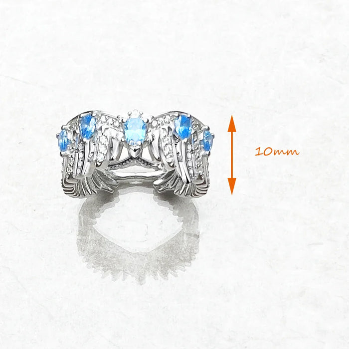 925 Sterling Silver Blue Stone Phoenix Wing Ring