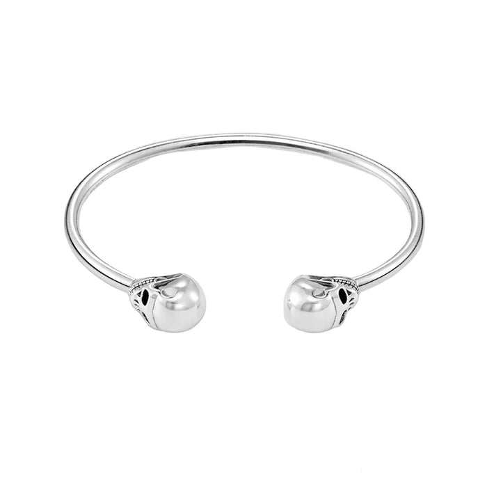 925 Sterling Silver Skull Bangle Bracelet Fashion Karma Rebel Jewelry For Women & Men