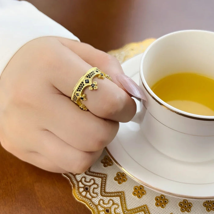 925 Sterling Silver Vintage Golden Crown Ring Men / Women Europe Jewelry