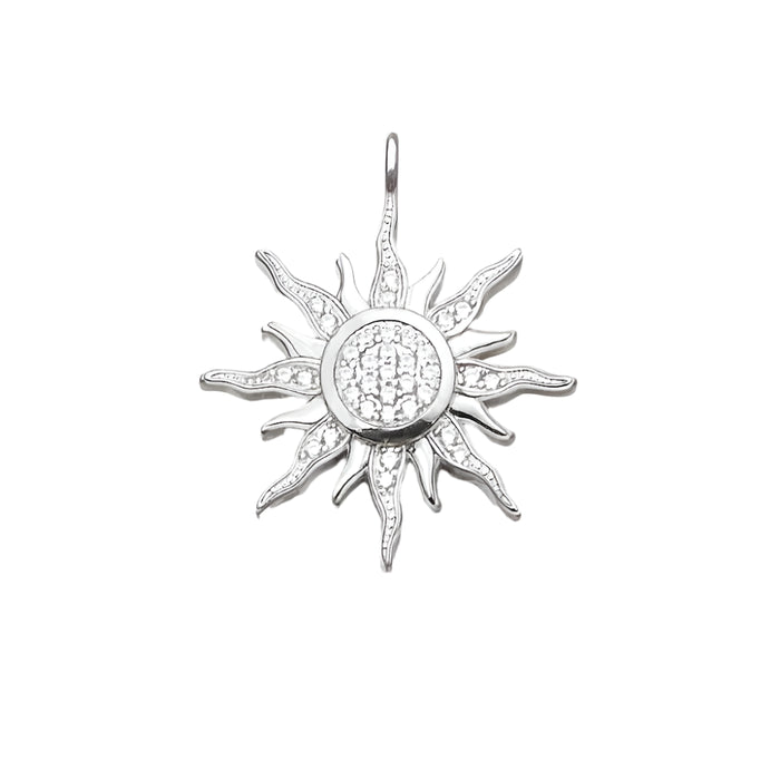 925 Sterling Silver Boho Sun Pendant With White Stone Pave European Style Fine Jewelry Gift For Women & Men