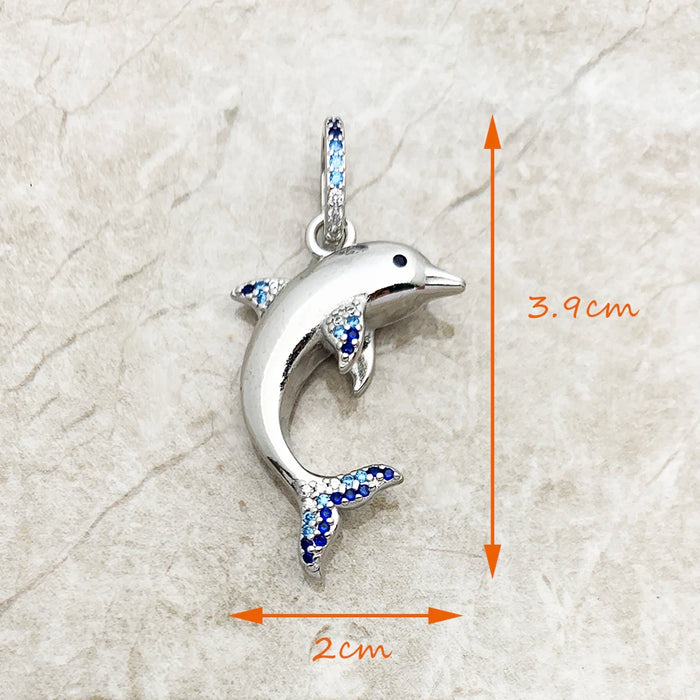 925 Sterling Silver Dolphin Blue Pendant European Style Soul Lucky Gift For Women