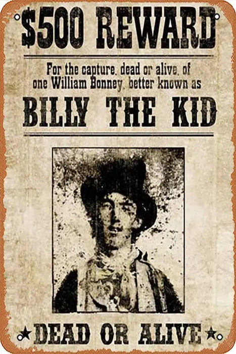 Western Wanted Tin Sign Billy The Kid Wall Decor