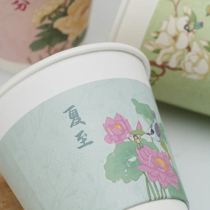 16 / 32 Piece Insulated Floral Paper Cups With Lids 8 / 12Oz