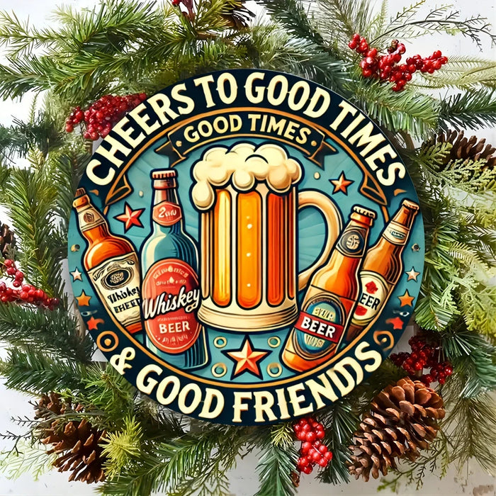 Vintage Round Beer & Whiskey Wall Sign