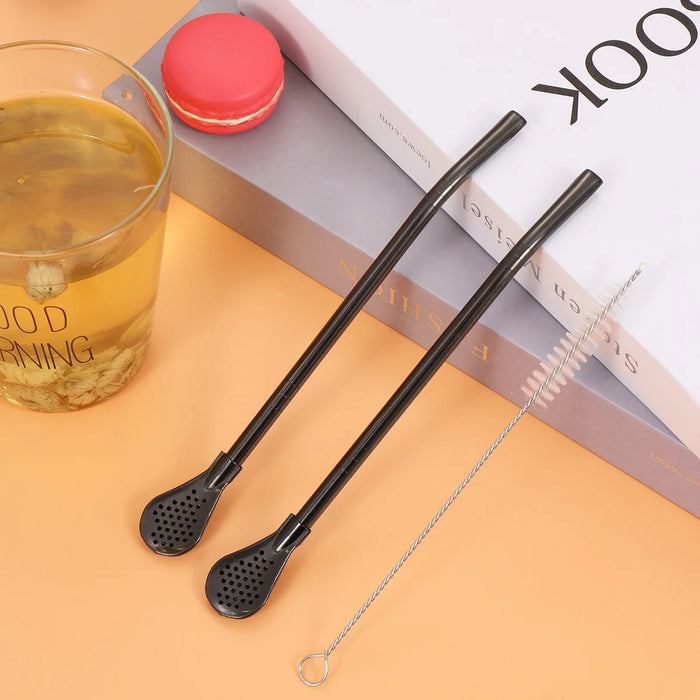 2 In 1 Stainless Steel Straw Spoon For Mixing Drinks