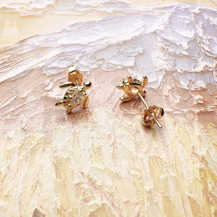925 Sterling Silver Golden Turtle Ear Studs Trendy Gift