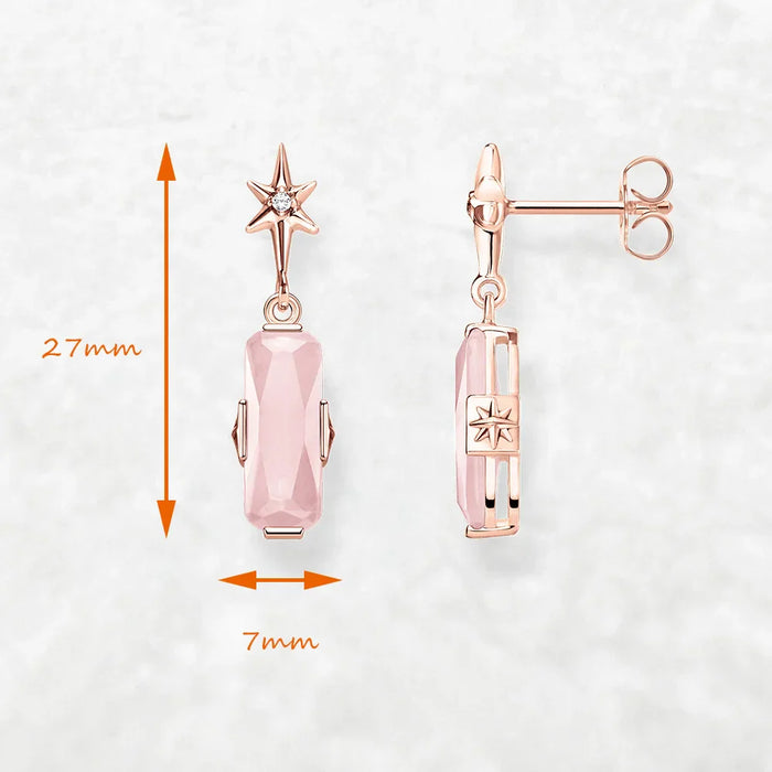 925 Sterling Silver Romantic Rose Gold Stud Earrings With Pink Stone