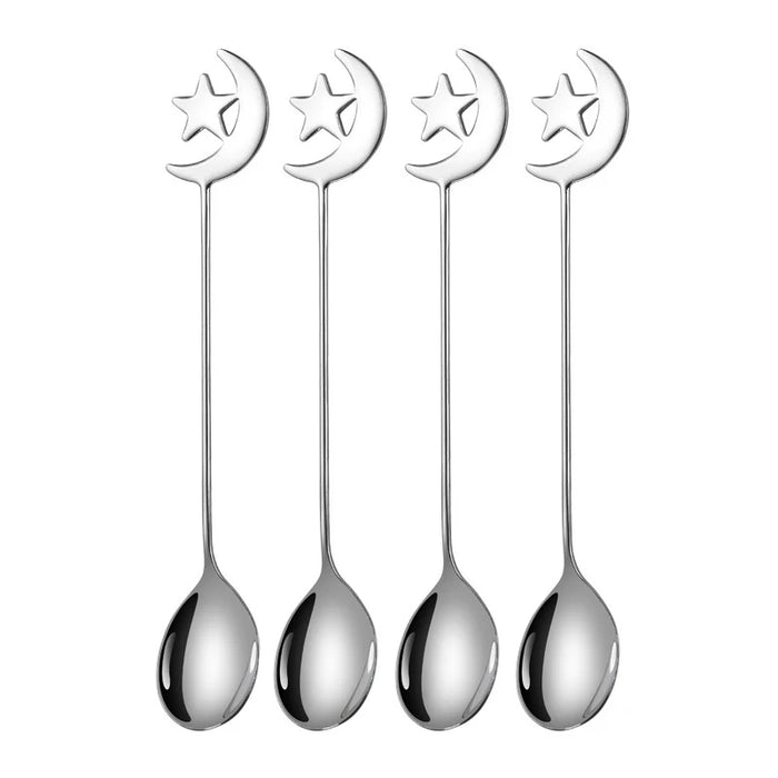 4 / 8 Piece Stainless Steel Star Moon Spoon & Fork Set For Coffee & Dessert