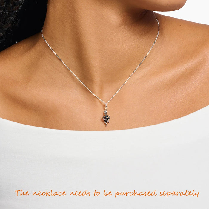 925 Sterling Silver Snake Pendant With Black Stone Romantic Gift For Her