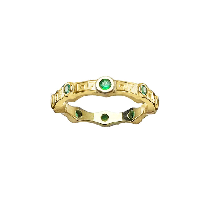 925 Sterling Silver Golden Green Stone Band Ring Glam Fashion Jewelry For Women & Men