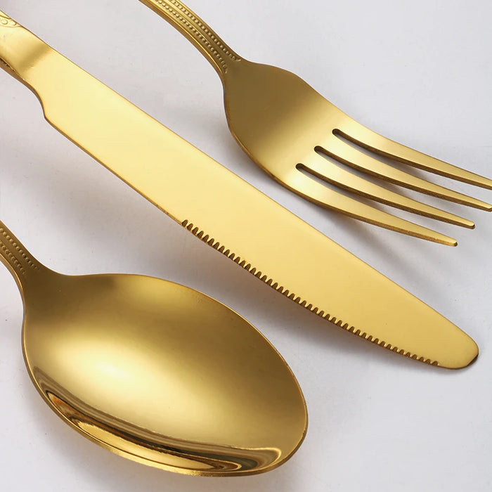 24 Piece Gold Stainless Steel Cutlery Set For Restaurant Kitchen