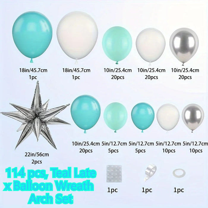114Pcs Blue And Green Balloon Wreath Arch Set Suitable For Anniversaries Graduation Season Birthdays And Other Party Decoration