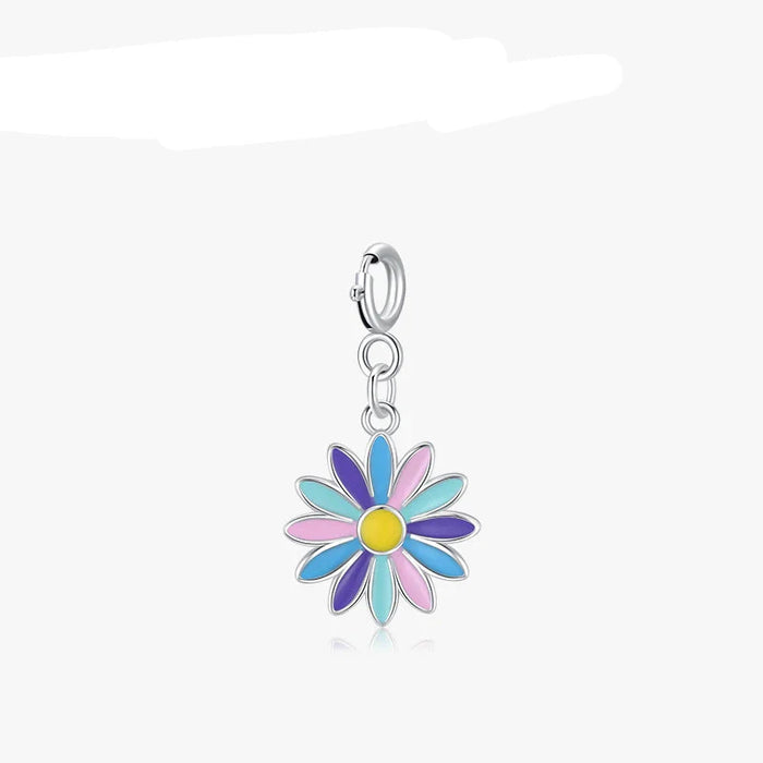 925 Sterling Silver Colourful Enamel Flower Pendant For Women Diy Bracelets & Necklaces