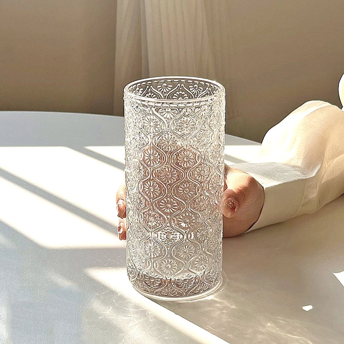 Carved Glass Latte Cup For Restaurants & Coffee Simple Design