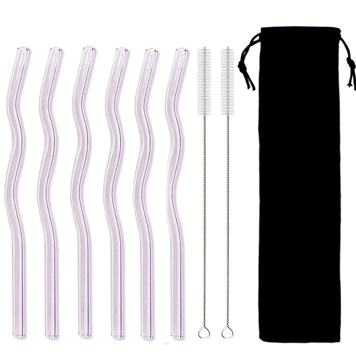 6 Piece Clear Glass Straws For Drinks Reusable Juice Smoothie Tea Tubes