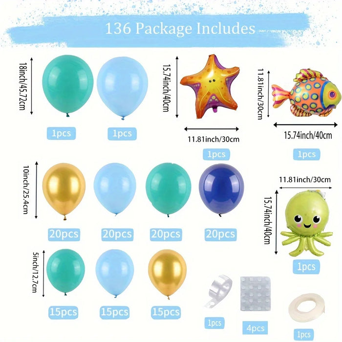 136Pcs Marine Themed Balloon Arch Kit Perfect For Birthday Parties Summer Parties Swimming Pool Decoration Balloon Supplies