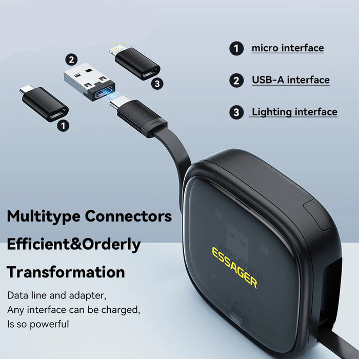Usb C To Tpye C Cable Pd 60W To Micro Lightning Fast Charging Data Travel Multi Functional Cord With Holder Storage Box