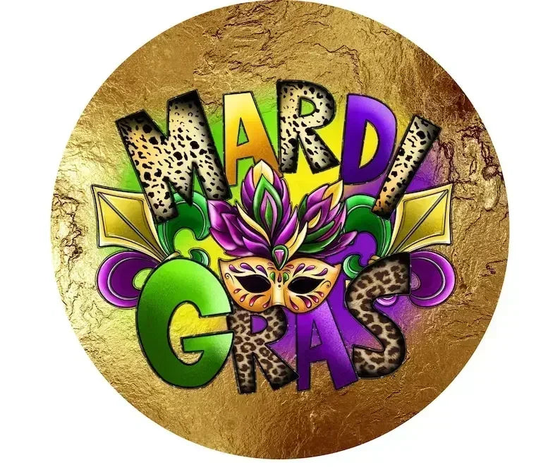 Leopard Mardi Gras Mask With Gold Wreath 8 Round Aluminum