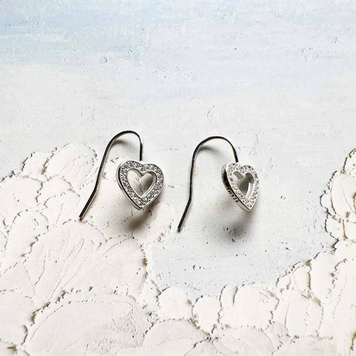 925 Sterling Silver Romantic Gift Heart Earrings White Stone