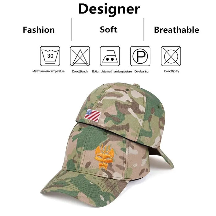Adjustable Camo Baseball Cap For Outdoor Hunting Forked Wolf Embroidery