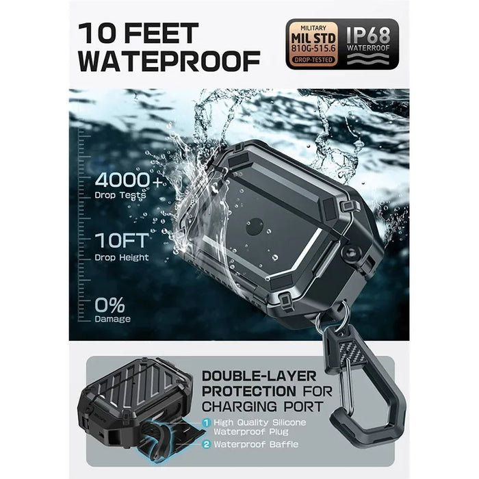 For Apple Airpods Pro 3 3Rd Gen Ub Mag Ip68 Waterproof Anti-Scratch Hard Shell Case With Lock & Carabiner