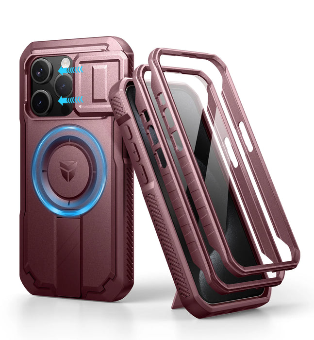 For Iphone 15 Pro Rugged Armor Shockproof Case With Built-In Sliding Camera Case And Built-In Screen Protector Kickstand