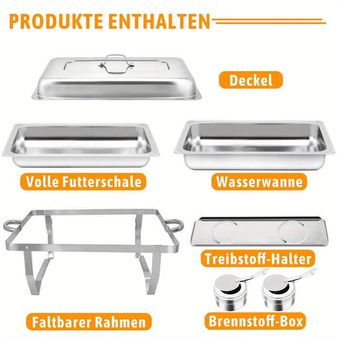 8Qt Chafing Dish Set Silver Stainless Steel Full Size Catering Chafer Banquet