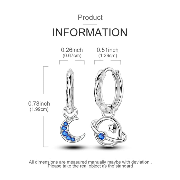925 Sterling Silver Planet Moon Lava Earrings Zircon Love Lock Hoop For Women