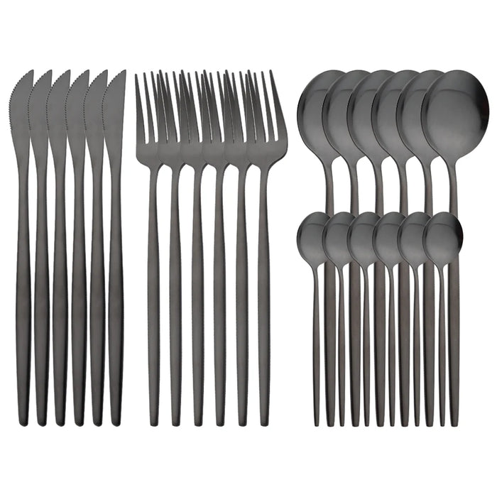 24 Piece Black Stainless Steel Flatware Set For Home Dining