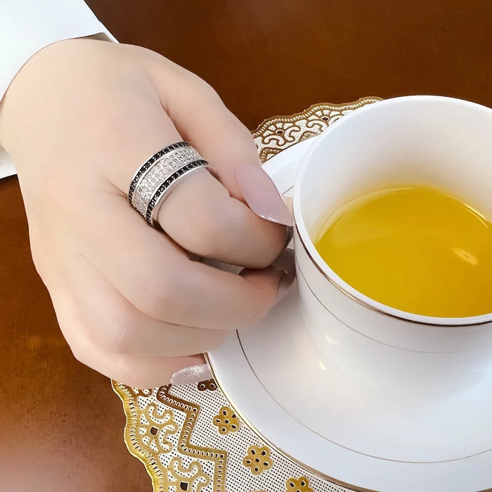 925 Sterling Silver Black & White Ring Europe Style Fine Jewelry For Women