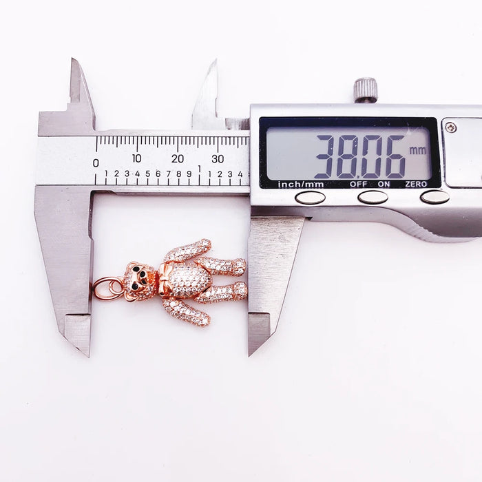 925 Sterling Silver Rose Gold Teddy Bear Pendant Real Jewelry For Women