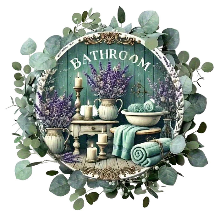 Rustic Lavender & Candle Wooden Wall Art 7.8 Round Farmhouse Bathroom Decor