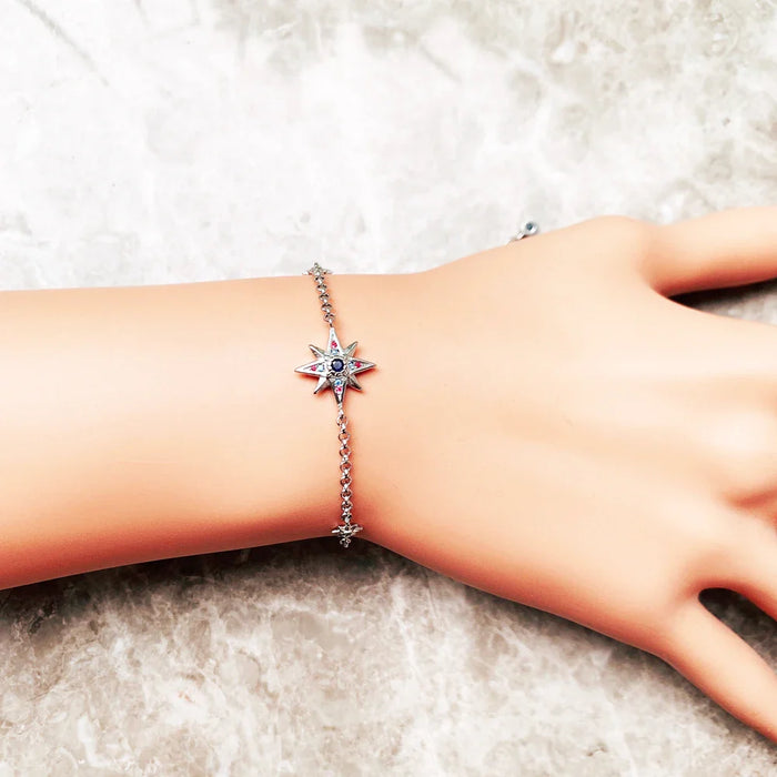 925 Sterling Silver Lucky Royalty Star Bracelet Link Chain Boho Jewelry For Women