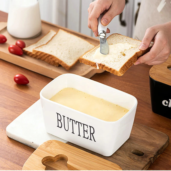 Rectangular Ceramic Butter Box With Knife Sealed & Stylish