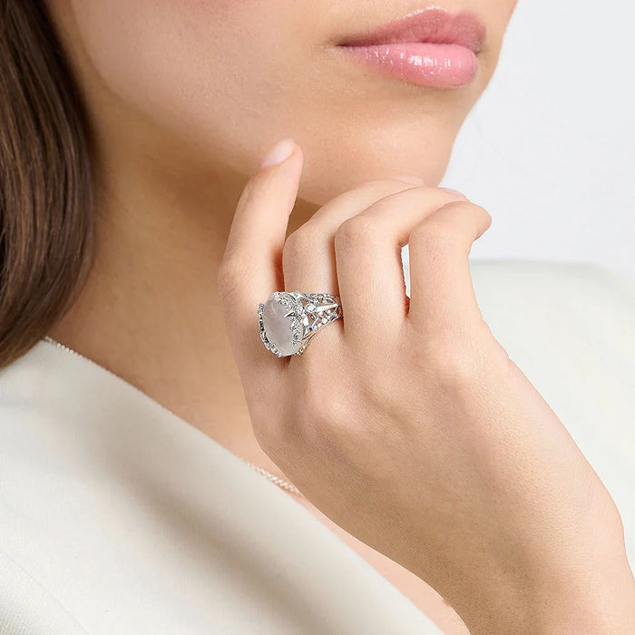 925 Sterling Silver Sunburst Cocktail Ring Oval Stone