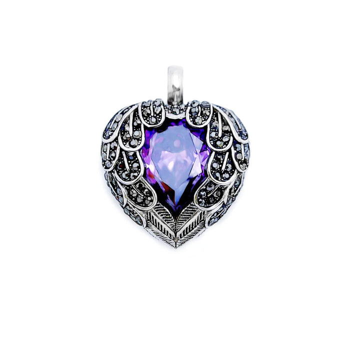 925 Sterling Silver Purple Winged Heart Pendant Glam Jewelry Gift For Women