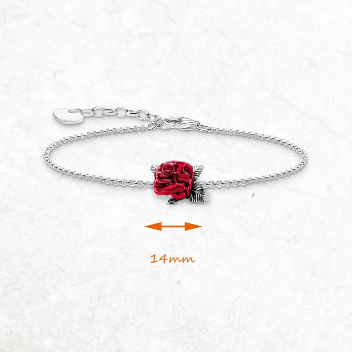 925 Sterling Silver Romantic Gift Red Rose Chain Bracelet Jewelry For Women
