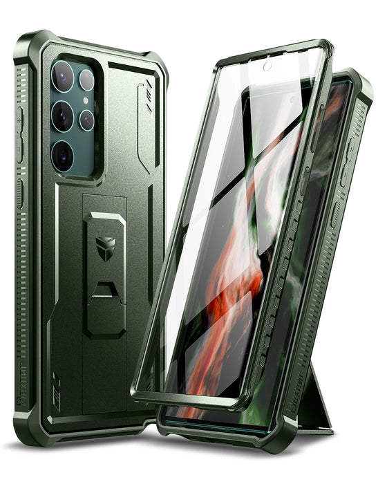 For Samsung Galaxy S22 Ultra Full Body Bumper Military Armor Shockproof Case Bracket With Built-In Screen Protector