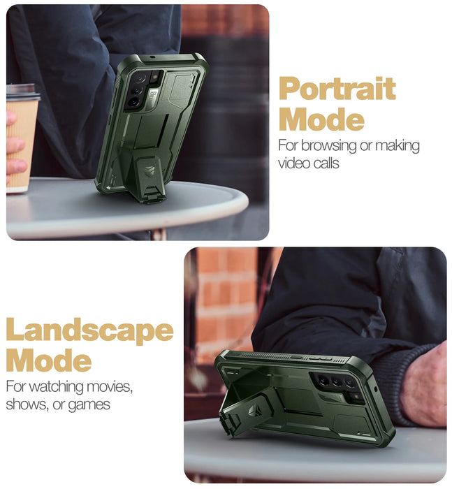 For Samsung Galaxy S21 Fe Shockproof Holder Shell Armor Rugged Military Bracket Case With Built-In Screen Protector