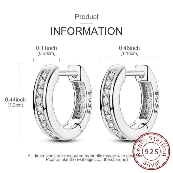 925 Sterling Silver Hoop Earrings With Single Stone Fits Charms Fine Jewelry For Women