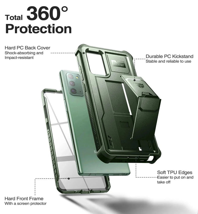 For Samsung Galaxy Note 20 Full Body Heavy Duty Military Grade Protection Shockproof Case Bracket With Built In Screen Protector
