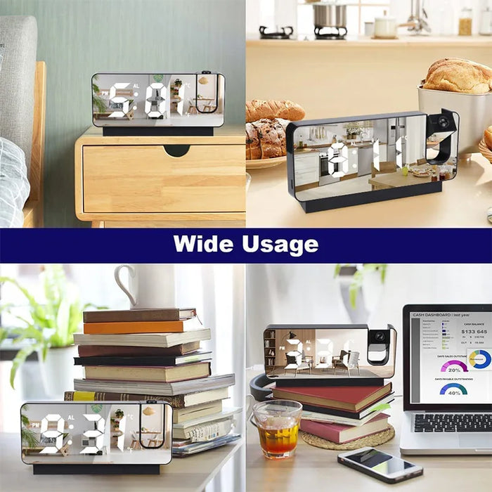 Digital Projection Alarm Clock Rechargeable 180 Degree Rotation Large Led Display