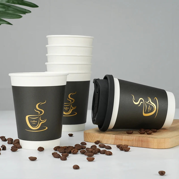 24 Piece Disposable Cups With Lids For Hot / Cold Drinks 8 / 12Oz