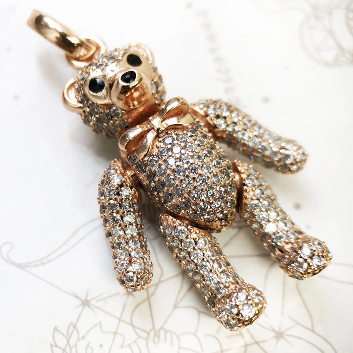925 Sterling Silver Rose Gold Teddy Bear Pendant Cute Accessory For Women