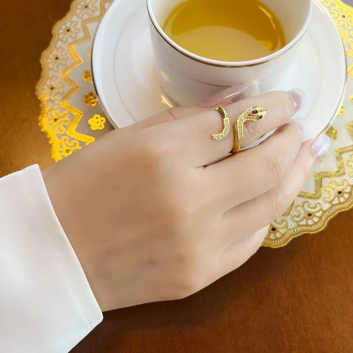 925 Sterling Silver Real Golden Snake Ring Animal For Women