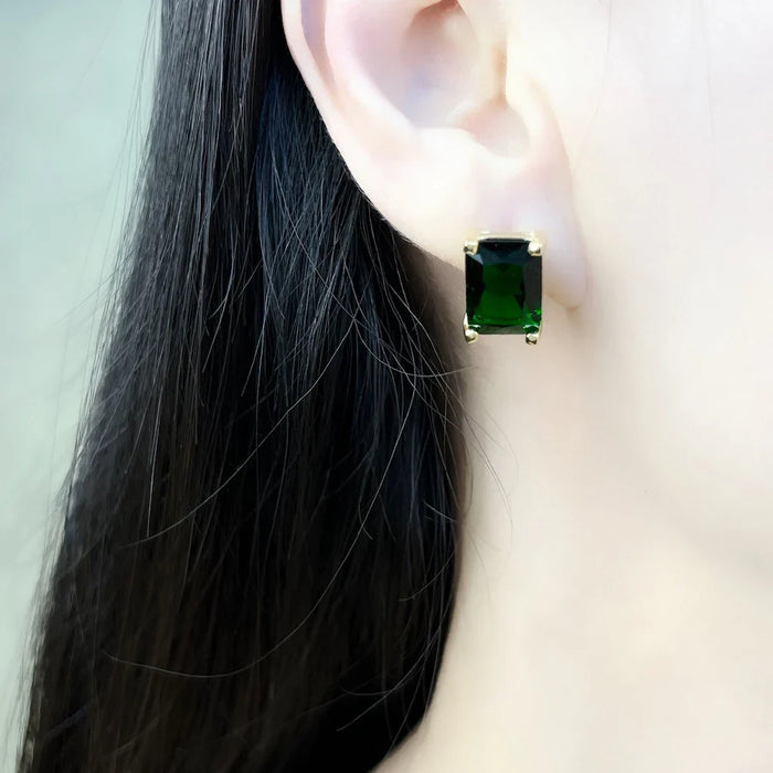 925 Sterling Silver Green Stone Stud Earrings Vintage Charm