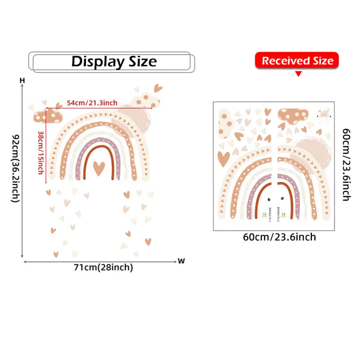 Boho Rainbow Heart Wall Stickers For Kids Room Decor
